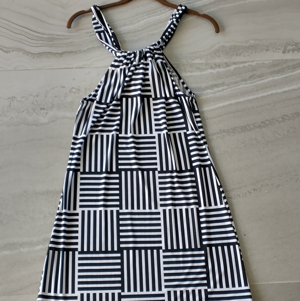 Black and white geometric halter dress